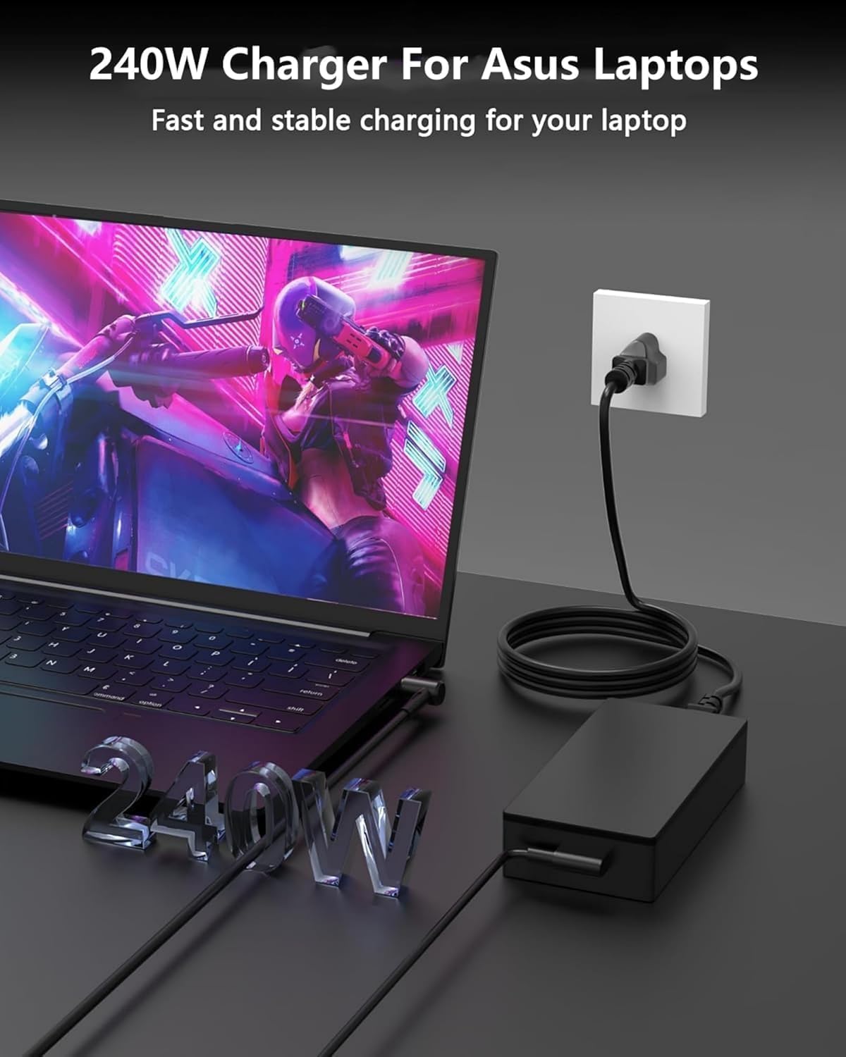 ASUS Laptop Charger 240W 20V 12.0A Original Adapter Model No: FA577NU (3.7 mm) (1 Yr Warranty) (Power Cord Included)