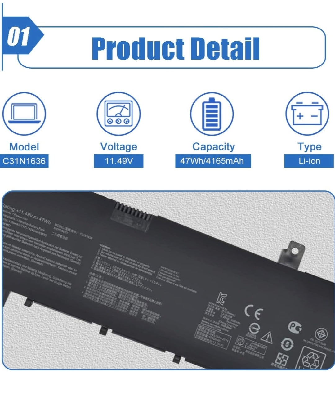 ASUS C31N1636 - C31N1636 Original Laptop Notebook Battery (1 Yr Warranty)
