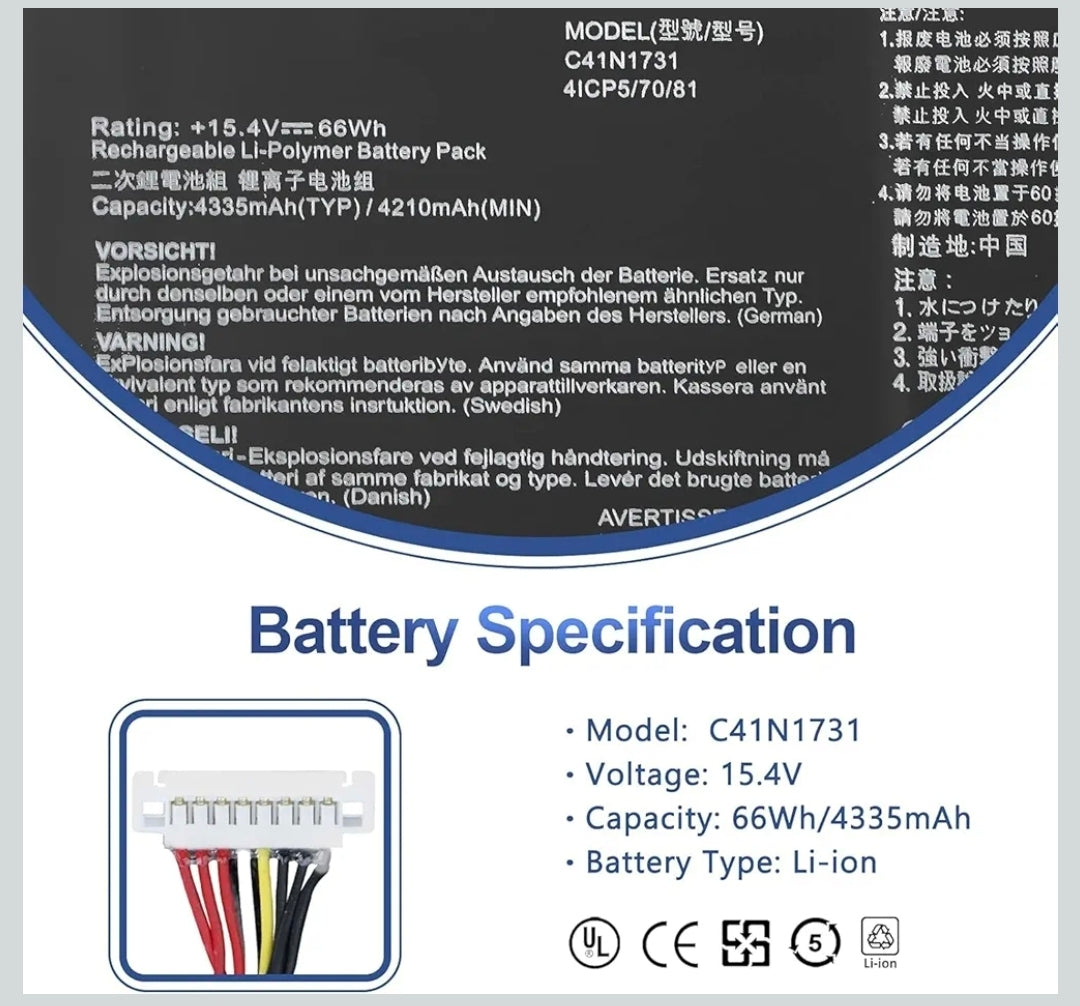 ASUS C41N1731 - C41N1731 Original Laptop Notebook Battery (1 Yr Warranty)
