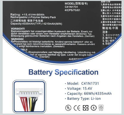 ASUS C41N1731 - C41N1731 Original Laptop Notebook Battery (1 Yr Warranty)
