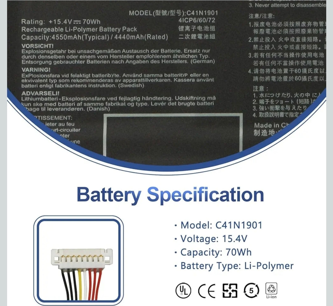 ASUS C41N1901 - C41N1901 Original Laptop Notebook Battery (1 Yr Warranty)