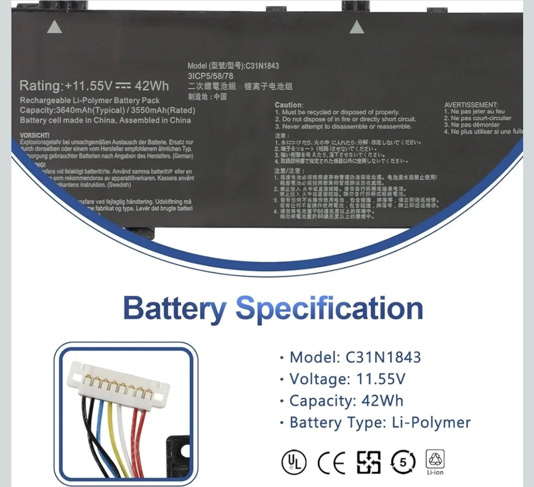 ASUS C31N1843 - C31N1843 Original Laptop Notebook Battery (1 Yr Warranty)