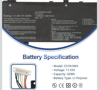 ASUS C31N1843 - C31N1843 Original Laptop Notebook Battery (1 Yr Warranty)