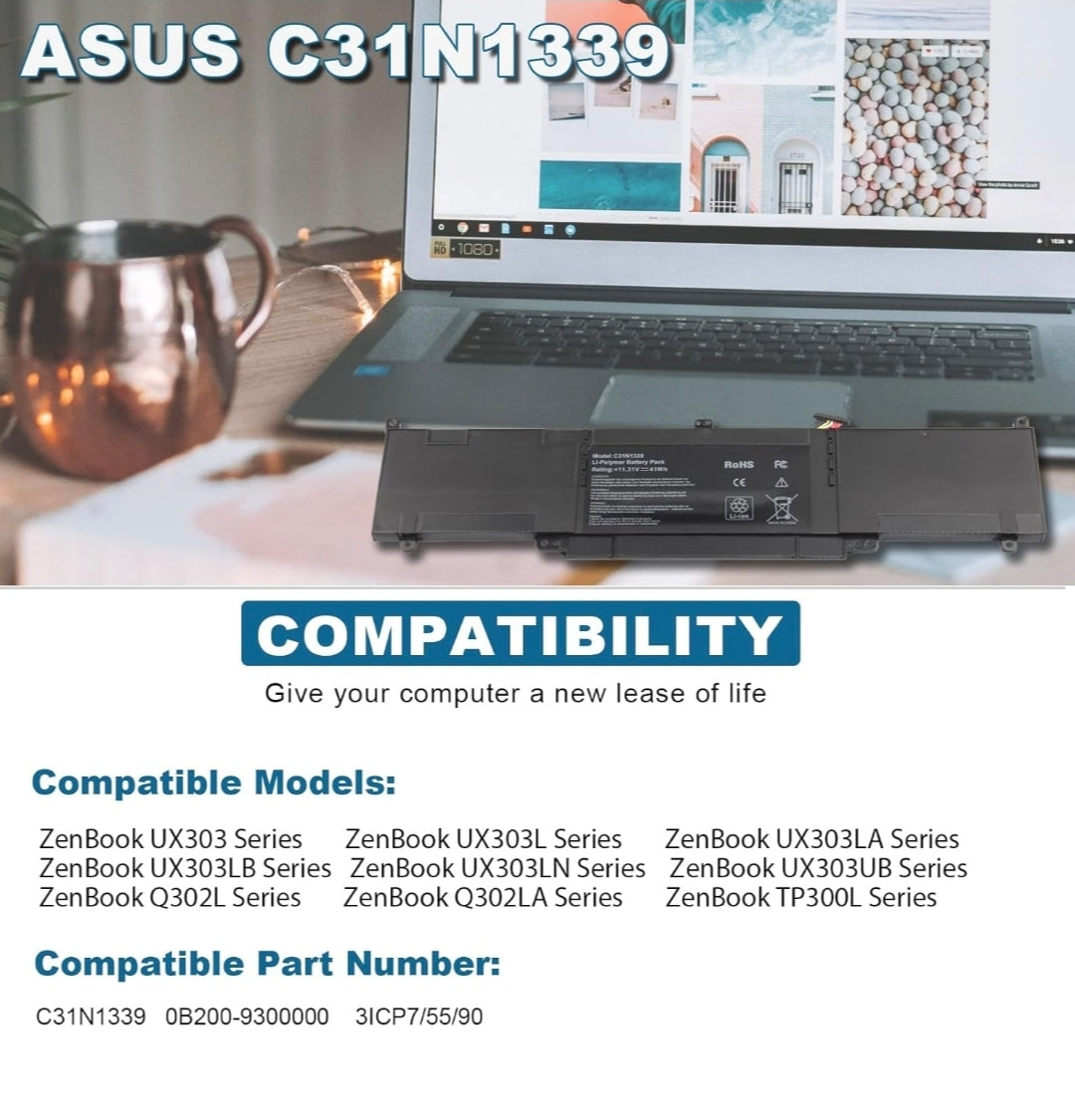 ASUS C31N1339 - C31N1339 Original Laptop Notebook Battery (1 Yr Warranty)
