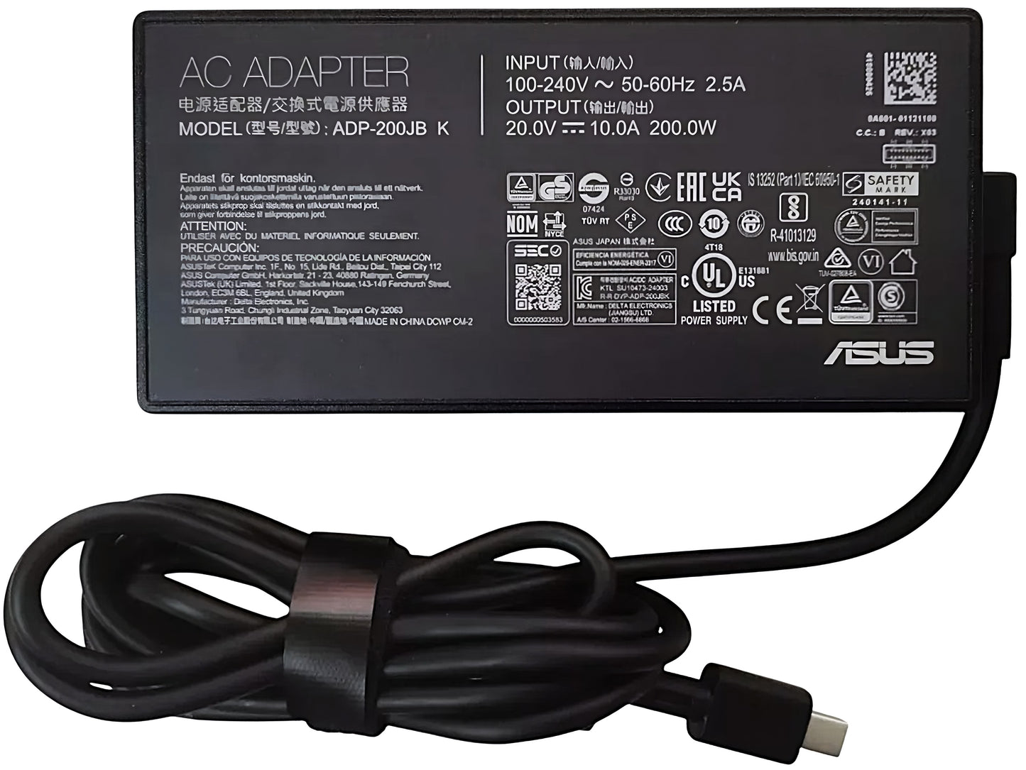 ASUS Laptop Charger 200W 20V 10A Original Adapter (Rectangle Pin) (1 Yr Warranty) (Power Cord Included)