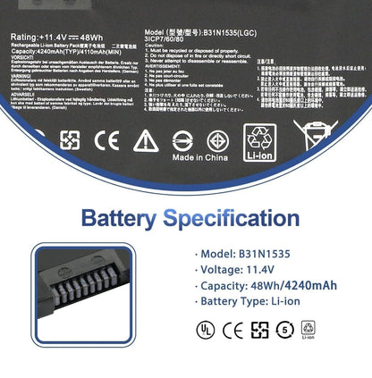 ASUS B31N1535 - B31N1535 Original Laptop Notebook Battery (1 Yr Warranty)