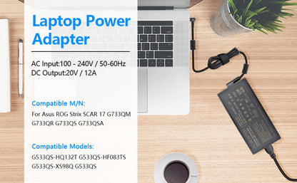 ASUS Laptop Charger 240W 20V 12.0A Original Adapter Model No: FA577NU (3.7 mm) (1 Yr Warranty) (Power Cord Included)