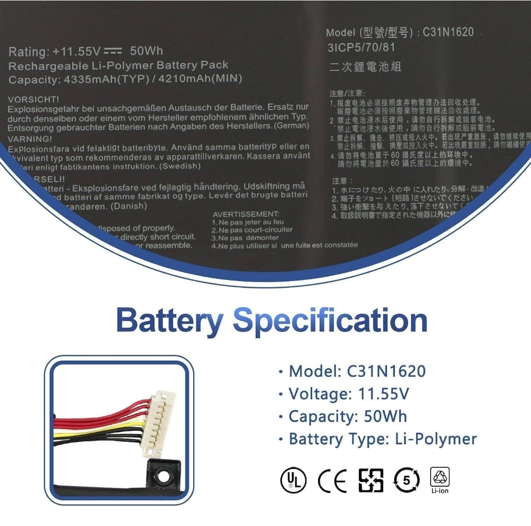 ASUS C31N1620 - C31N1620 Original Laptop Notebook Battery (1 Yr Warranty)