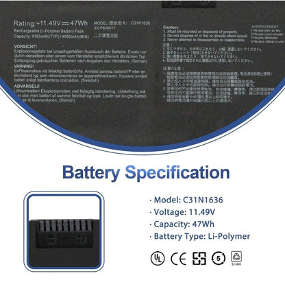 ASUS C31N1636 - C31N1636 Original Laptop Notebook Battery (1 Yr Warranty)