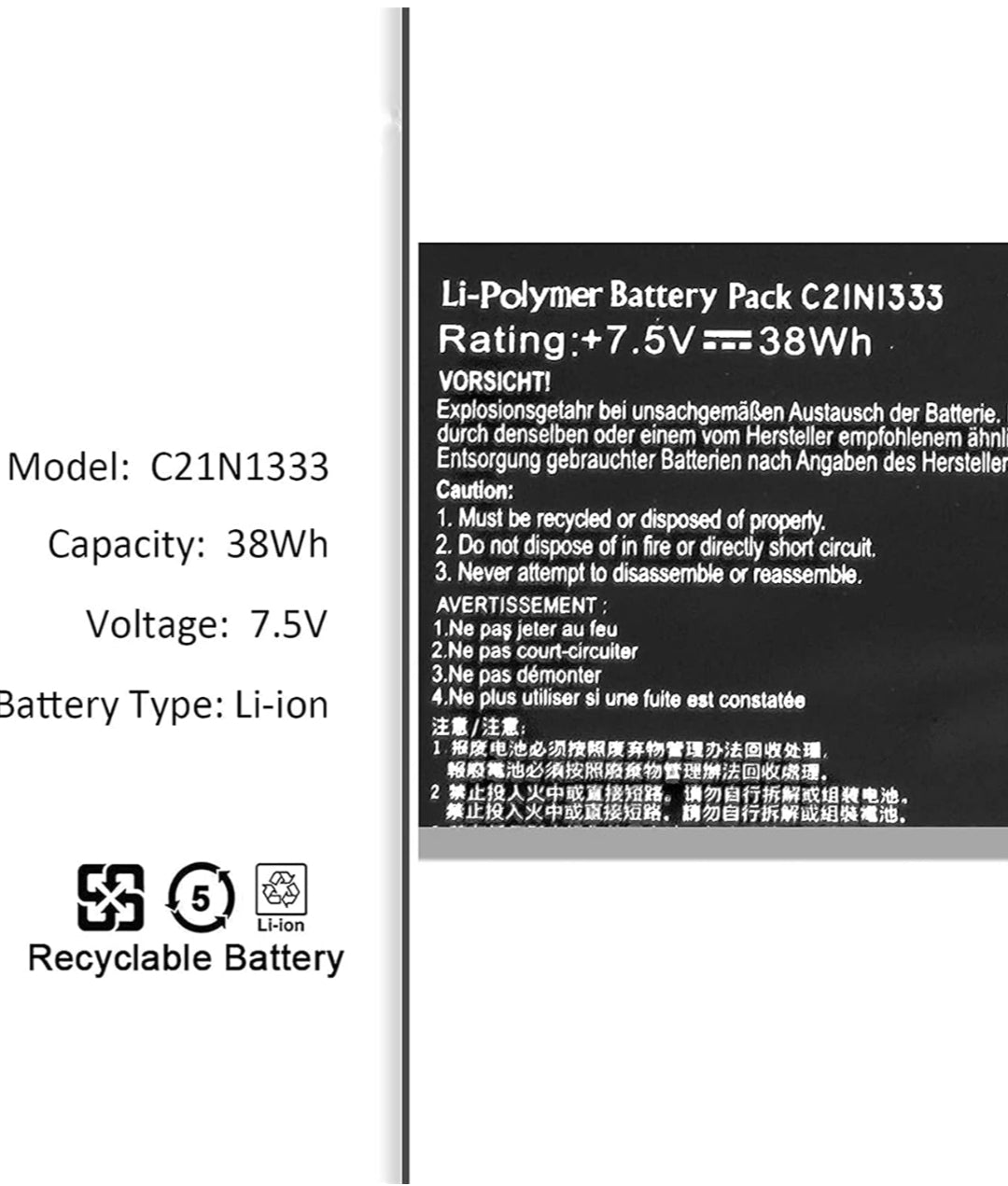 ASUS C21N1333 - C21N1333 Original Laptop Notebook Battery (1 Yr Warranty)