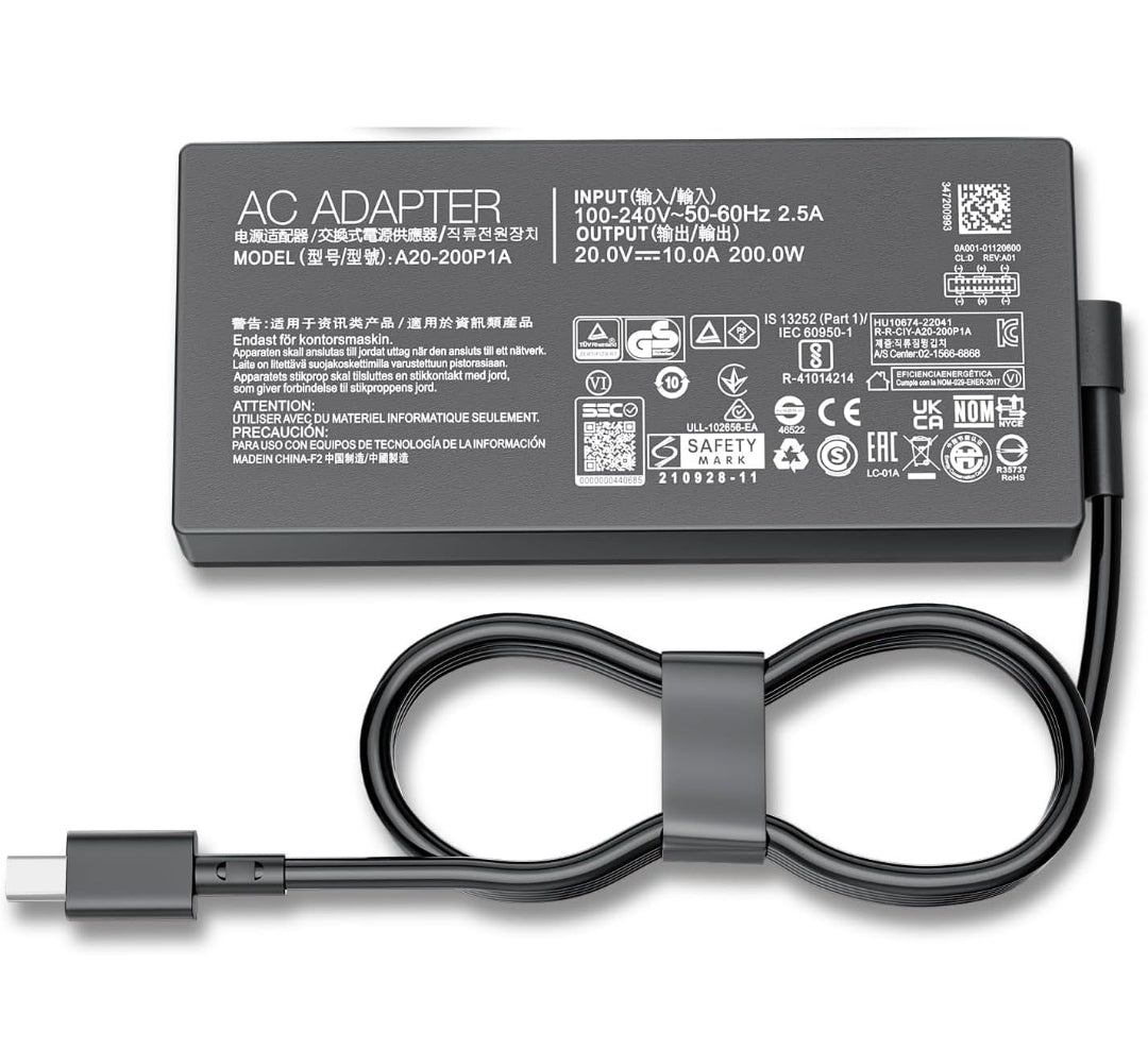 ASUS Laptop Charger 200W 20V 10A Original Adapter (Rectangle Pin) (1 Yr Warranty) (Power Cord Included)
