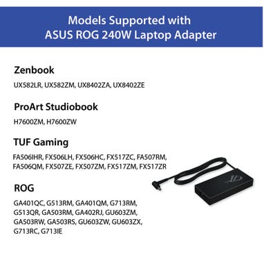 ASUS Laptop Charger 240W 20V 12.0A Original Adapter Model No: FA577NU (3.7 mm) (1 Yr Warranty) (Power Cord Included)