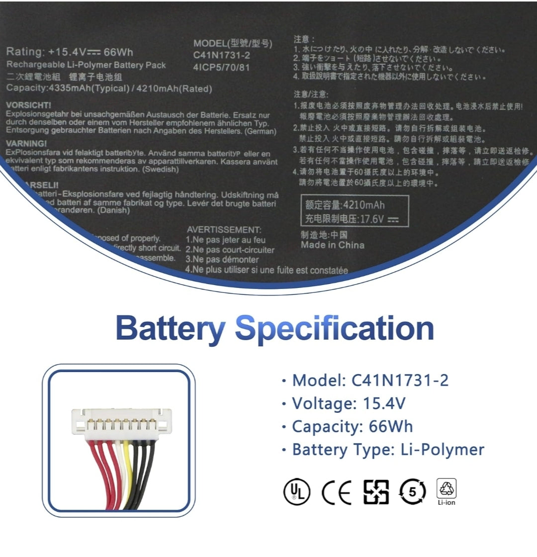 ASUS C41N1731 TYPE-2- C41N1731 TYPE-2 Original Laptop Notebook Battery (1 Yr Warranty)