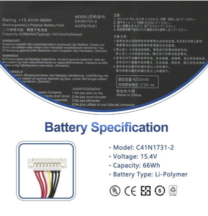 ASUS C41N1731 TYPE-2- C41N1731 TYPE-2 Original Laptop Notebook Battery (1 Yr Warranty)