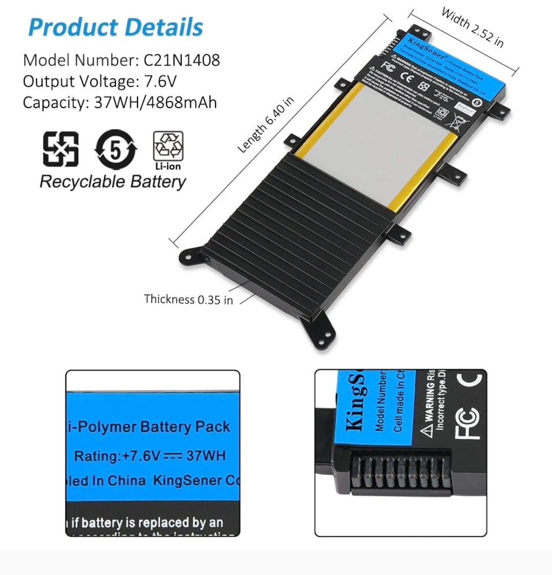 ASUS C21N1408 - C21N1408 Original Laptop Notebook Battery (1 Yr Warranty)