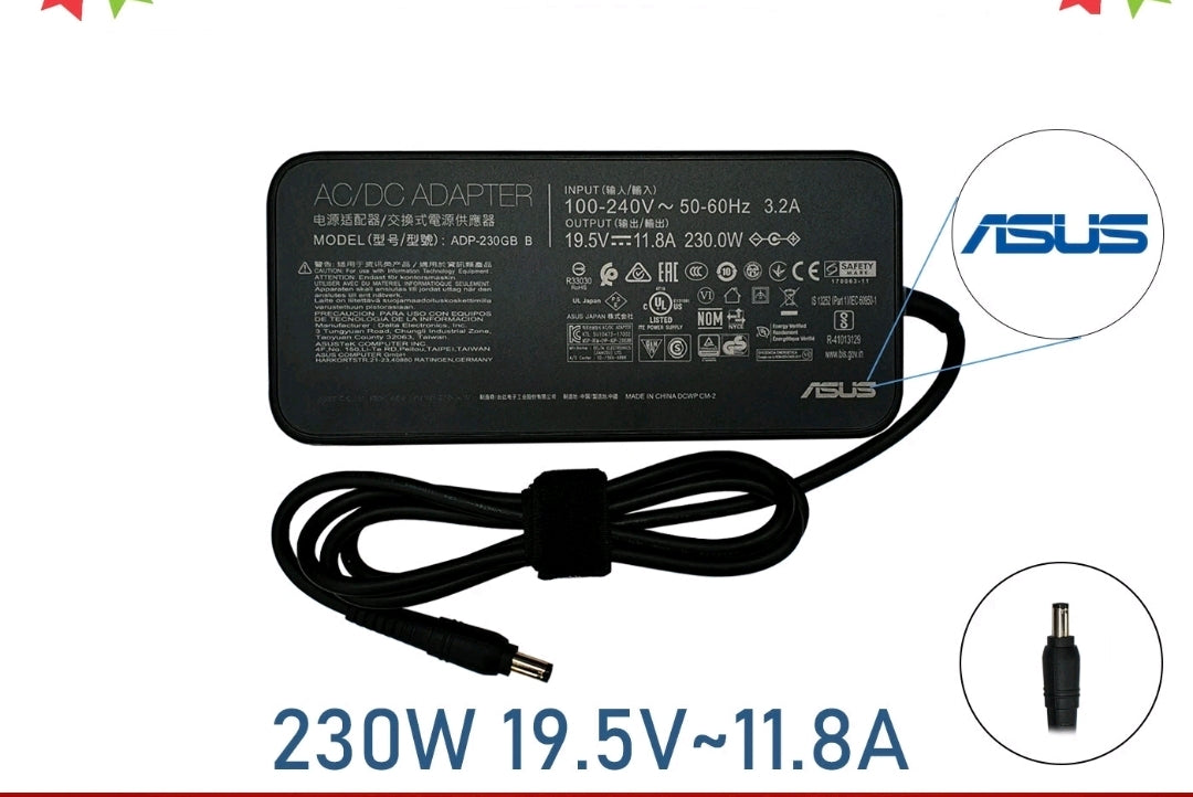 ASUS Laptop Charger 230W 19.5V 11.8A Original Adapter (6.0 mm x 3.7 mm) (1 Yr Warranty) (Power Cord Included)