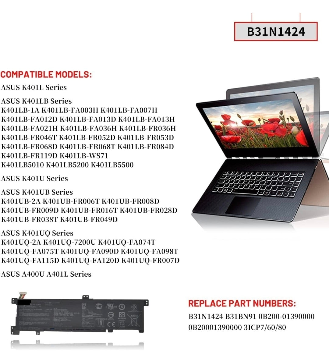 ASUS A401LB - B31N1424 Original Laptop Notebook Battery (1 Yr Warranty)
