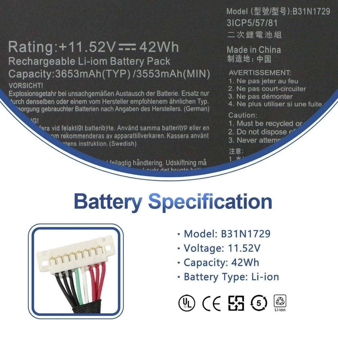 ASUS B31N1729 - B31N1729 Original Laptop Notebook Battery (1 Yr Warranty)