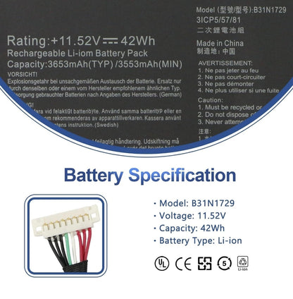 ASUS B31N1729 - B31N1729 Original Laptop Notebook Battery (1 Yr Warranty)