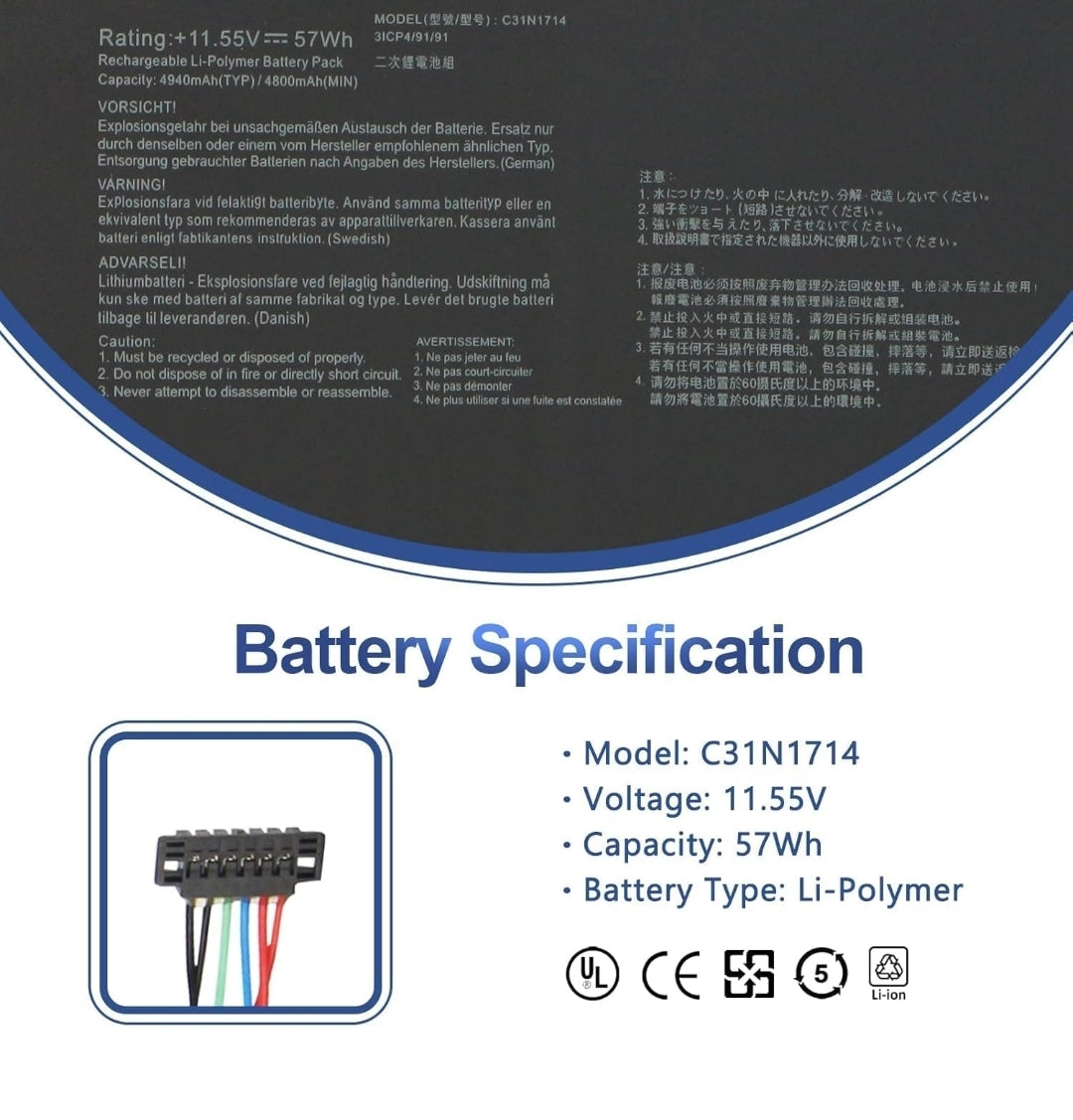 ASUS C31N1714 - C31N1714 Original Laptop Notebook Battery (1 Yr Warranty)
