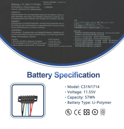 ASUS C31N1714 - C31N1714 Original Laptop Notebook Battery (1 Yr Warranty)