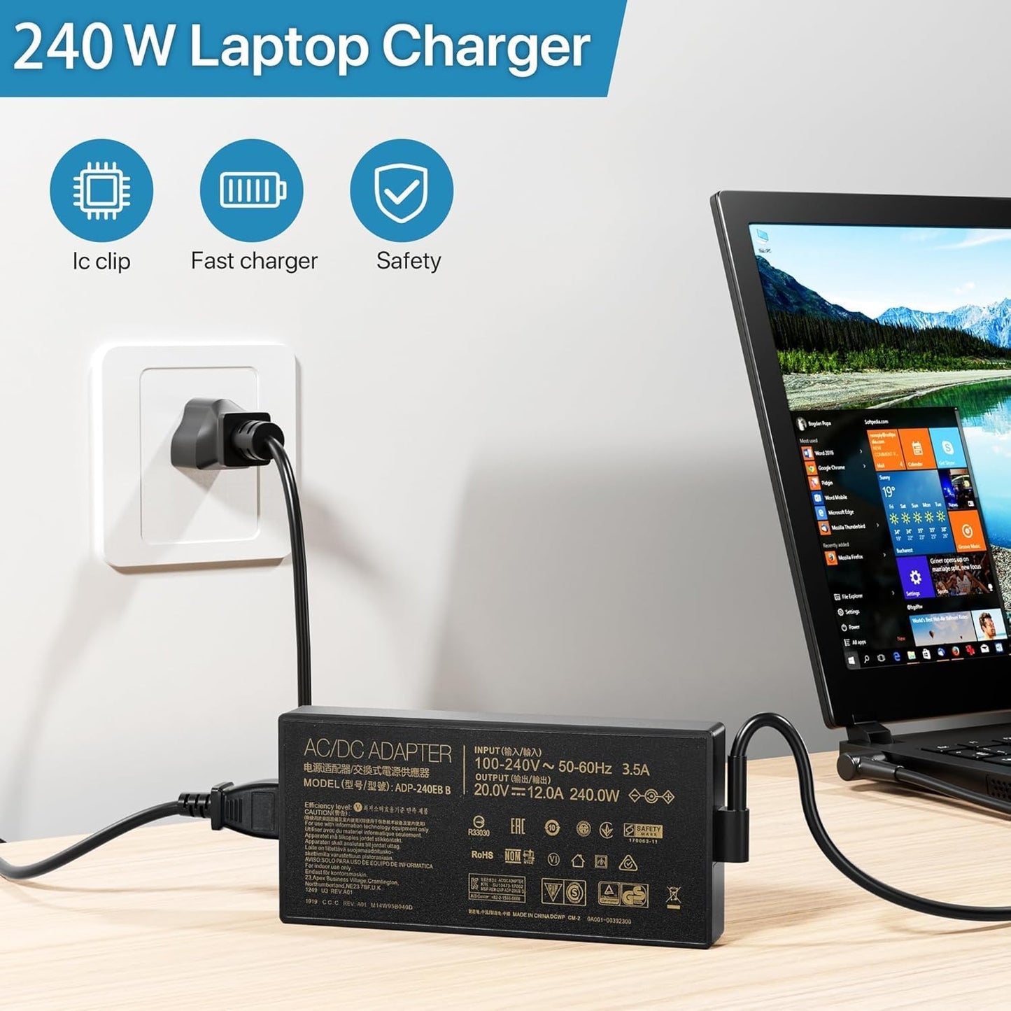 ASUS Laptop Charger 240W 20V 12.0A Original Adapter Model No: FA577NU (3.7 mm) (1 Yr Warranty) (Power Cord Included)