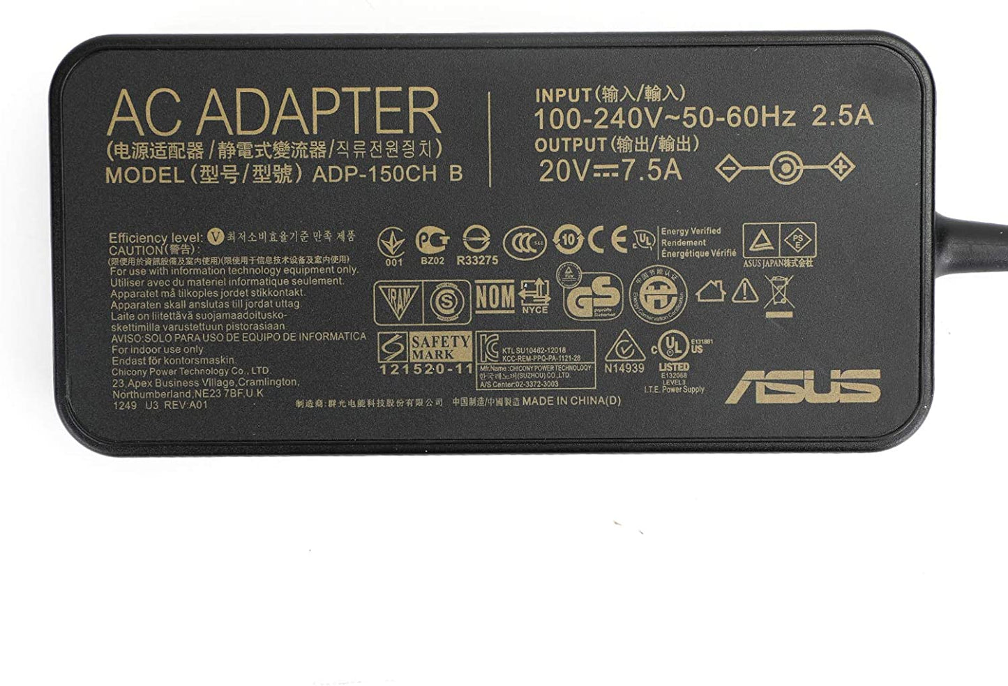 ASUS Laptop Charger 150W 20V 7.5A Original Adapter (6.0 mm x 3.7 mm) (1 Yr Warranty) (Power Cord Included)