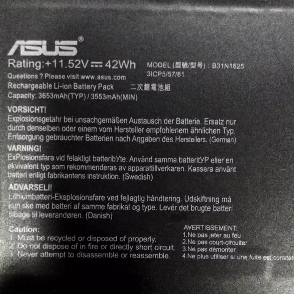 ASUS B31N1625 - B31N1625 Original Laptop Notebook Battery (1 Yr Warranty)