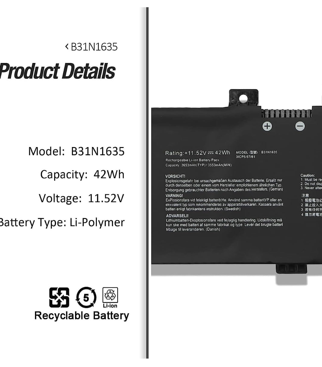 ASUS B31N1635 - B31N1635 Original Laptop Notebook Battery (1 Yr Warranty)