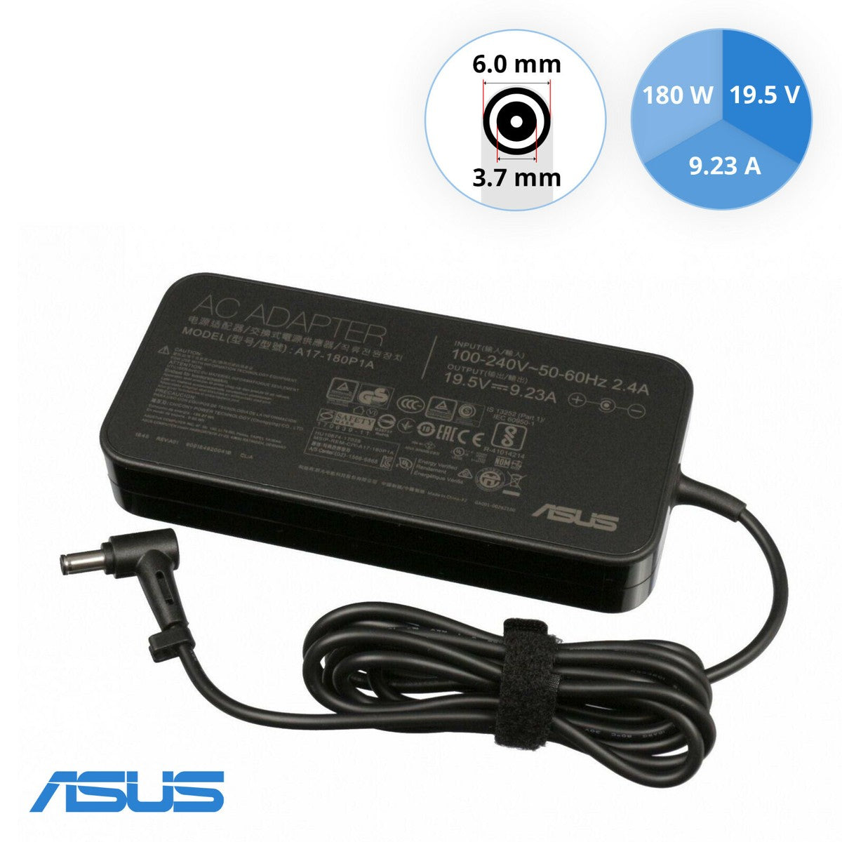 ASUS Laptop Charger 180W 19.5V 9.23A Original Adapter (6.0 mm x 3.7 mm) (1 Yr Warranty) (Power Cord Included)