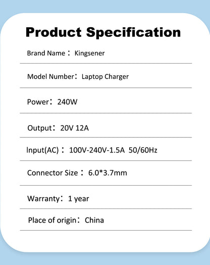 ASUS Laptop Charger 240W 20V 12.0A Original Adapter Model No: FA577NU (3.7 mm) (1 Yr Warranty) (Power Cord Included)
