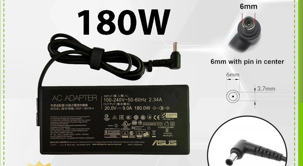 ASUS Laptop Charger 180W 20V 9A Original Adapter (6.0 mm x 3.7 mm) (1 Yr Warranty) (Power Cord Included)  Model : ADP-180TB H
