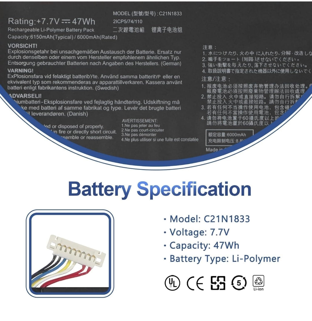 ASUS C21N1833 - C21N1833 Original Laptop Notebook Battery (1 Yr Warranty)