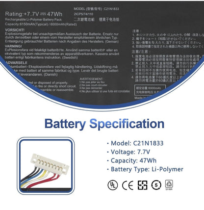 ASUS C21N1833 - C21N1833 Original Laptop Notebook Battery (1 Yr Warranty)