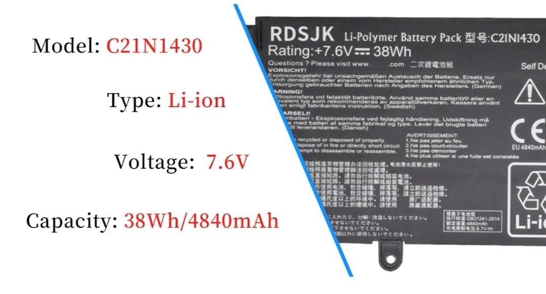 ASUS C21N1430 - C21N1430 Original Laptop Notebook Battery (1 Yr Warranty)