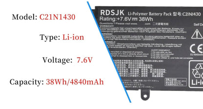 ASUS C21N1430 - C21N1430 Original Laptop Notebook Battery (1 Yr Warranty)