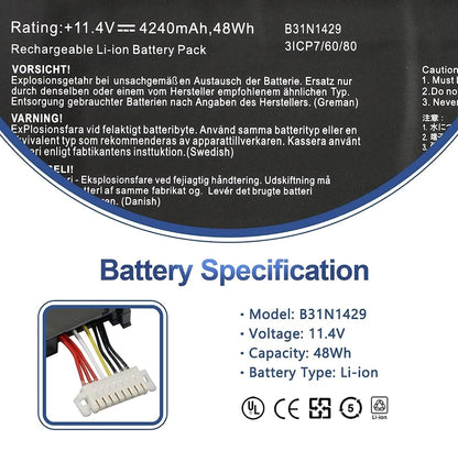 ASUS C31N1429 - C31N1429 Original Laptop Notebook Battery (1 Yr Warranty)