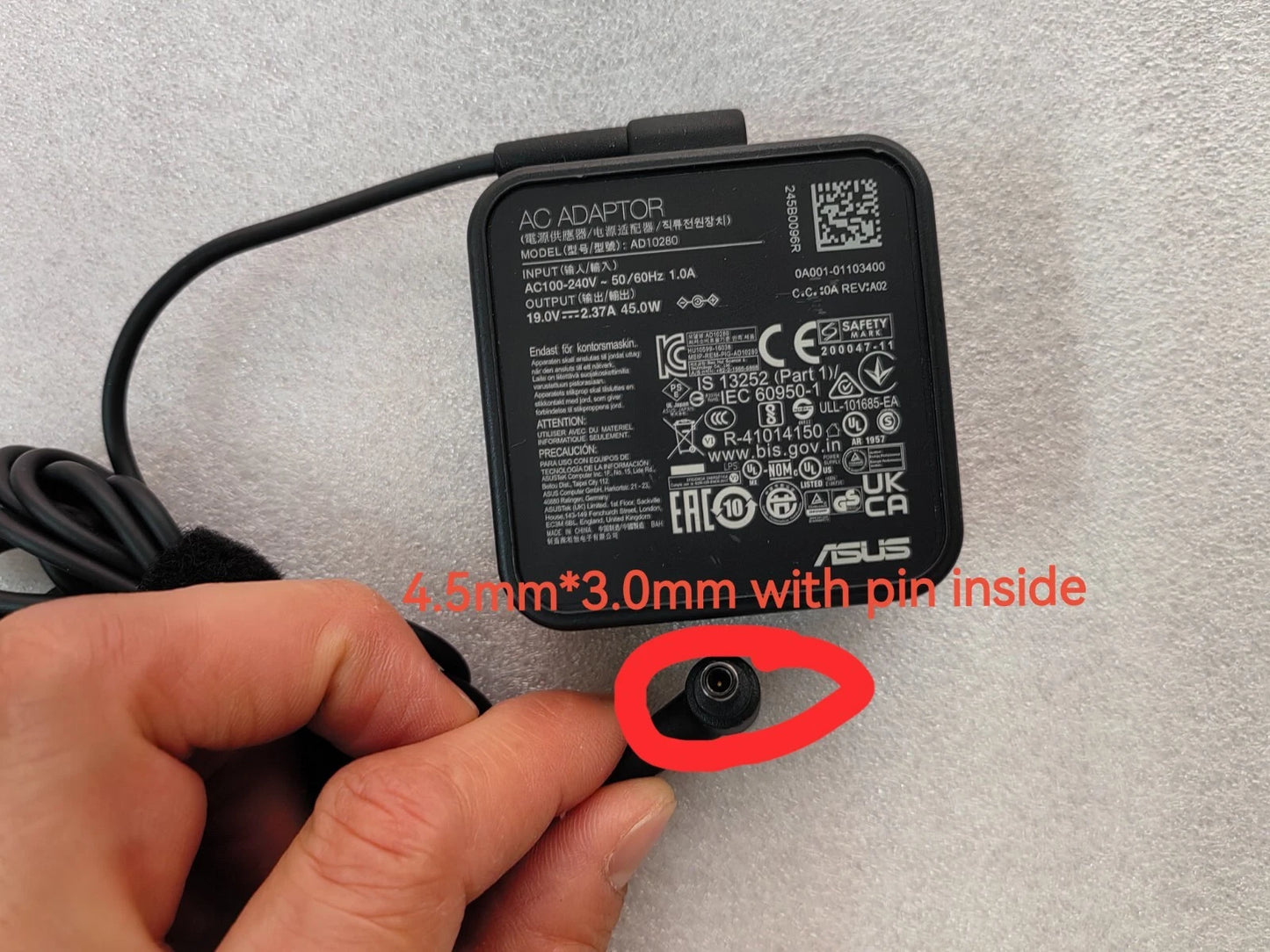 ASUS Laptop Charger 45W 19V 2.37A Original Adapter Model No: A540LA (4.5 mm x 3.0 mm) (1 Yr Warranty) (Power Cord Included)