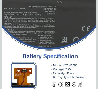 ASUS C21N1706 - C21N1706 Original Laptop Notebook Battery (1 Yr Warranty)